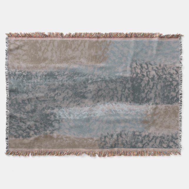 Abstrakte Soft Hues Grau Beige Steel Blue & Brown Decke (Vorderseite)