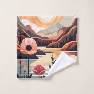 Abstrakte Sommerlandschaft mit Blume Badhandtuch Set