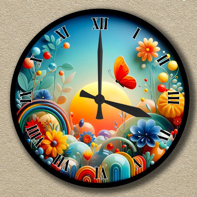 Abstrakte Sonnenaufgangsblume Runde Wanduhr (Von Creator hochgeladen)
