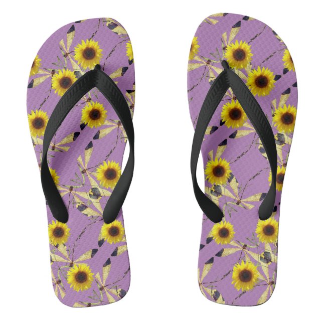 Abstrakte Sonnenblume Libelle Flip Flops (Fußbett)