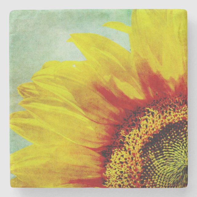Abstrakte Sonnenblume Steinuntersetzer (Vorderseite)