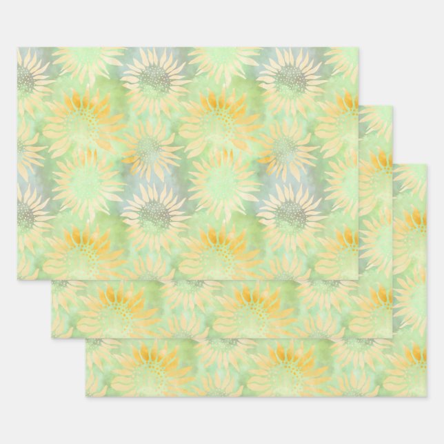 Abstrakte Sonnenblumen auf hellgrüner Decoupage Ti Geschenkpapier Set (Set)