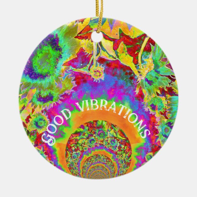 Abstrakte Sonnenblumen | Funky Retro-Blume Keramik Ornament (Vorne)