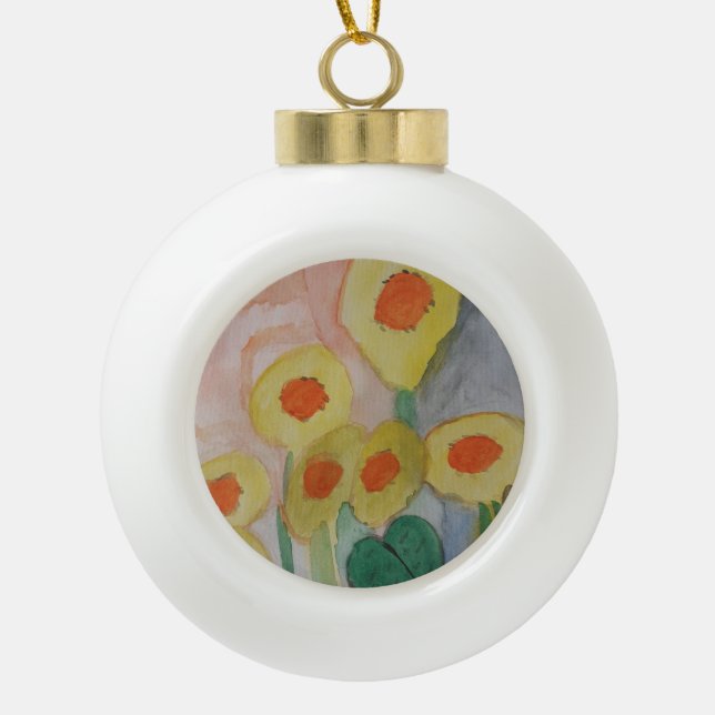 Abstrakte Sonnenblumen Keramik Kugel-Ornament (Vorderseite)