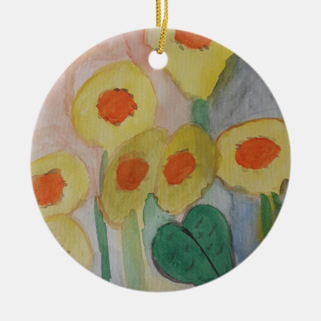 Abstrakte Sonnenblumen Keramik Ornament (Vorne)