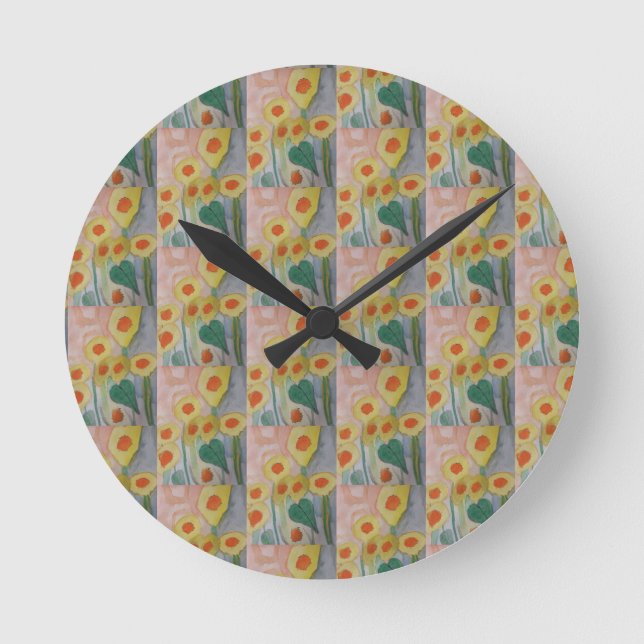 Abstrakte Sonnenblumen Runde Wanduhr (Vorderseite)