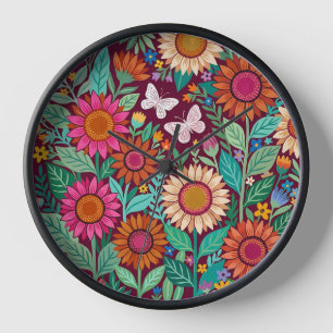 Abstrakte Sonnenblumen Schmetterlinge Kunst Uhren