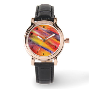 Abstrakte Sonnenuntergangs-Farbuhr Armbanduhr