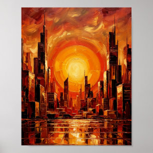 Abstrakte Sonnenuntergangs-Stadt-Skyline-Palettenm Poster