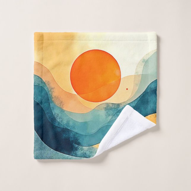 Abstrakte Sonnenuntergangsarten Badhandtuch Set (Waschlappen)