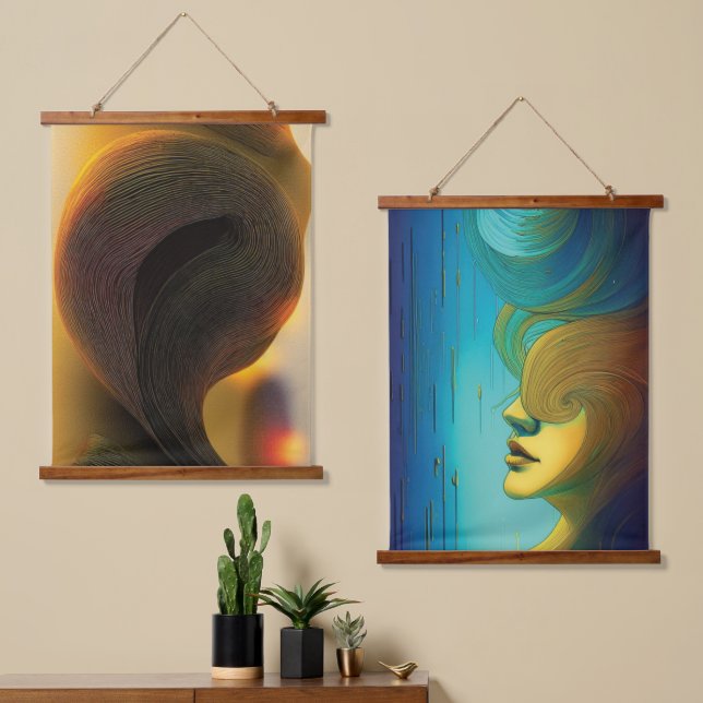 Abstrakte Soulless-Tapestry Wandteppich Mit Holzrahmen (Asymmetrisch)