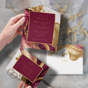 Abstrakte Sparkling Wedding Wine Red ID1018 All In One Einladung