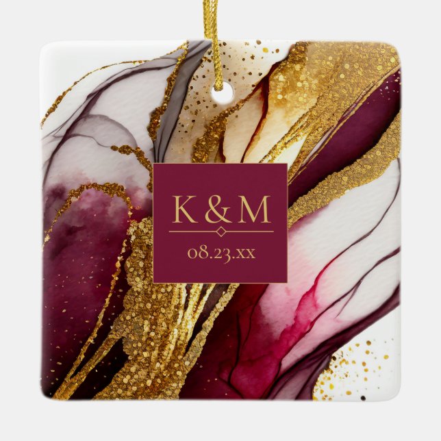 Abstrakte Sparkling Wedding Wine Red ID1018 Keramikornament (Vorderseite)