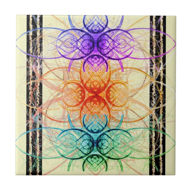 Abstrakte Spinnmuster in lila und roter Farbe Fliese (Vorderseite)