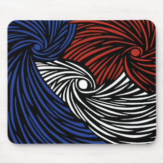 Abstrakte Spiralen - blau, weiß und rot Mousepad