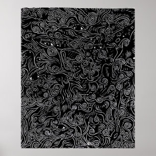 Abstrakte Spiralen und Augen, schwarz und weiß Poster