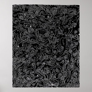 Abstrakte Spiralen und Augen, schwarz und weiß Poster