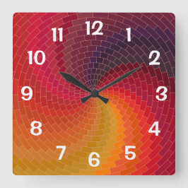 Abstrakte Spiralfliesen, rot-gelb-orange Quadratische Wanduhr