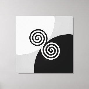 Abstrakte Spiralkreise auf Schwarz, Grau und Weiß Leinwanddruck