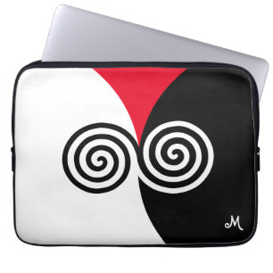 Abstrakte Spiralkreise auf Schwarz, Rot und Weiß Laptopschutzhülle