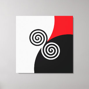 Abstrakte Spiralkreise auf Schwarz, Rot und Weiß Leinwanddruck