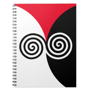 Abstrakte Spiralkreise auf Schwarz, Rot und Weiß Notizblock