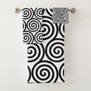 Abstrakte Spiralkreise in Schwarz-Weiß-Badetuch Badhandtuch Set