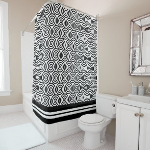 Abstrakte Spiralkreise in Schwarz-Weiß-Dusche Cu Duschvorhang
