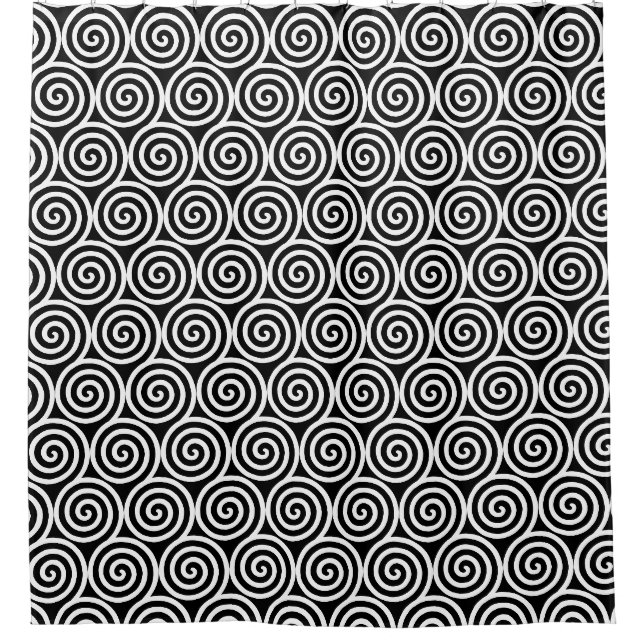 Abstrakte Spiralkreise in Schwarz-Weiß-Dusche Duschvorhang (Vorderseite)