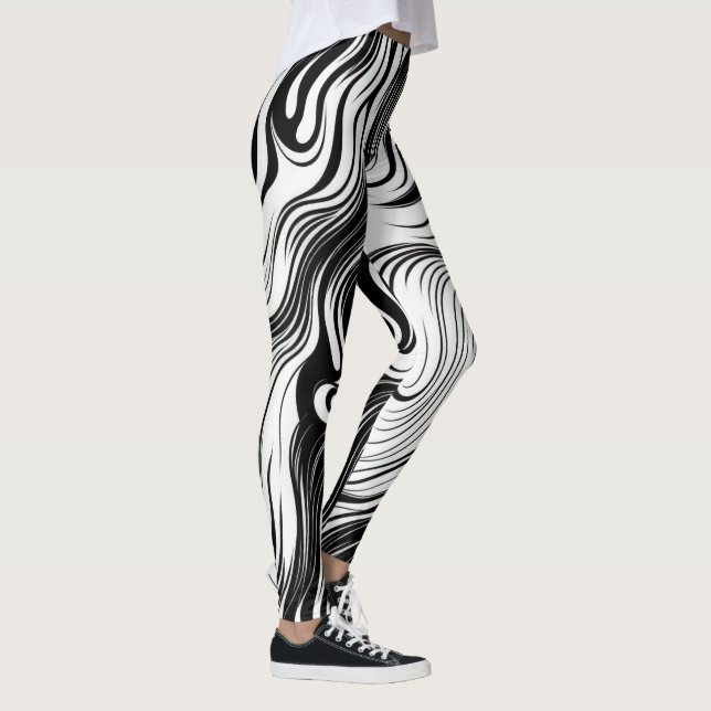 Abstrakte Spiralkunst Schwarz & Weiß Drehtinte Leggings (Rechts)