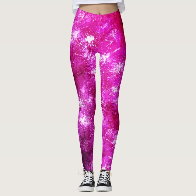 Abstrakte Spritzer in Hot Pink Magenta Marbella Pa Leggings (Vorderseite)