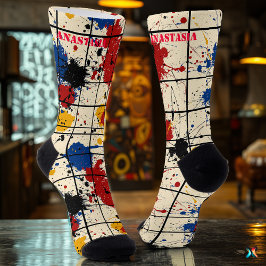 Abstrakte Spritzer-Socken mit geometrischem Raster Socken