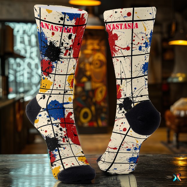 Abstrakte Spritzer-Socken mit geometrischem Raster Socken (Von Creator hochgeladen)