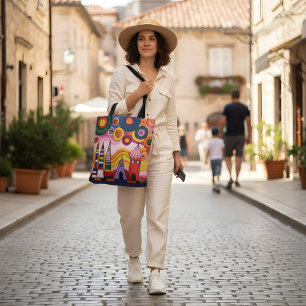 Abstrakte Stadtlandschaft-Tasche mit lebendigen Fa