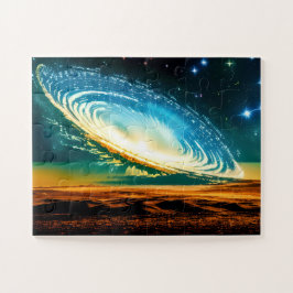 Abstrakte Sterne und Galaxy-Wüstenplanet im Kosmos Puzzle