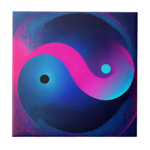 Abstrakte Stille: Yin Yang in Pink & Blues Fliese