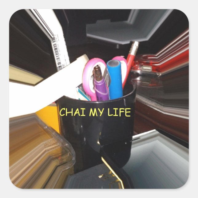 Abstrakte Stillleben Tee Tasse Büro Stationäre Kun Quadratischer Aufkleber (Vorderseite)