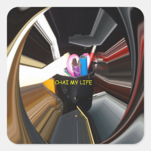 Abstrakte Stillleben Tee Tasse Büro Stationäre Kun Quadratischer Aufkleber