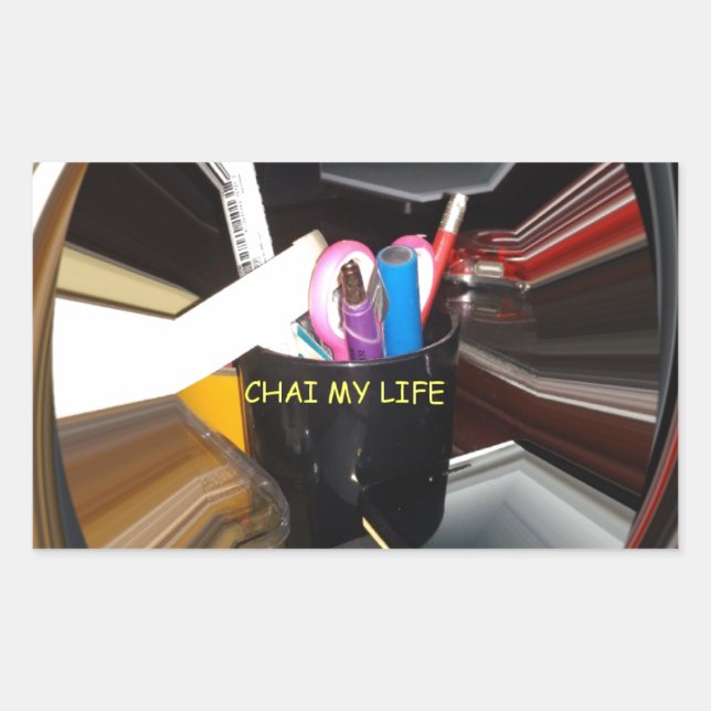 Abstrakte Stillleben Tee Tasse Büro Stationäre Kun Rechteckiger Aufkleber (Vorderseite)