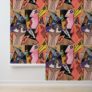 Abstrakte Stimmungs-Gesichter Kunst Kubismus Maler Tapete
