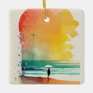 Abstrakte Strandkunst 'In die Wellen gehen' Keramikornament