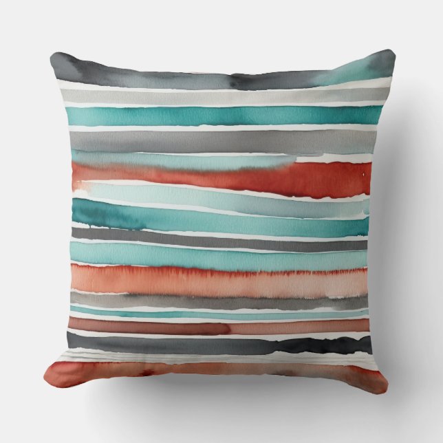 abstrakte Streifen aus aquamarinem Rot und Kohle Kissen (Vorderseite)