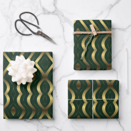 Abstrakte Streifen aus Gold und Smaragdgrün Geschenkpapier Set