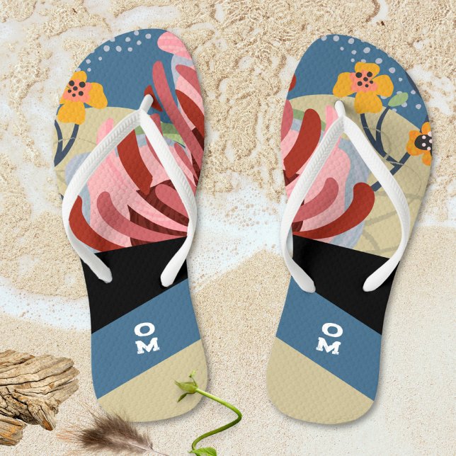 Abstrakte Streifen-Monogramm Flip Flops (Abstract Floral Striped Monogram Flip Flops ©Susanne Sachers - Sunny Mind 🌞)