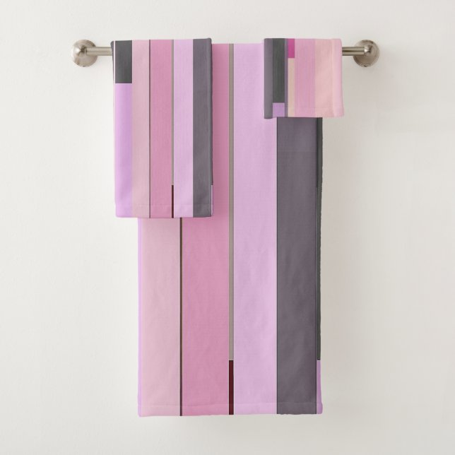 Abstrakte Streifen, rosa und grau Badhandtuch Set (Insitu)