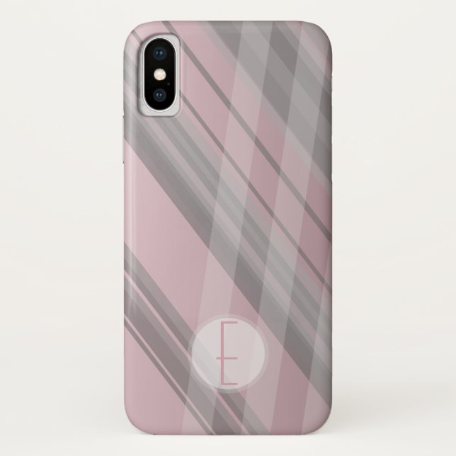 Abstrakte Streifen/rosafarben, grau/monogramm Case-Mate iPhone Hülle (Rückseite)