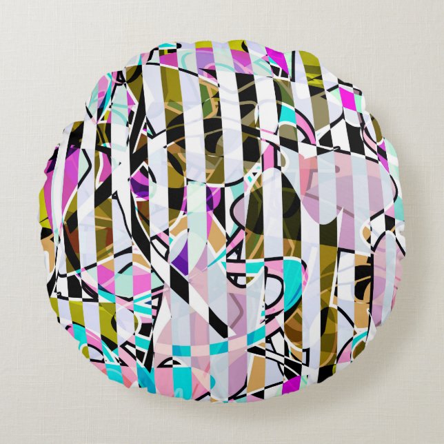 Abstrakte Streifen Rundes Kissen (Vorderseite)