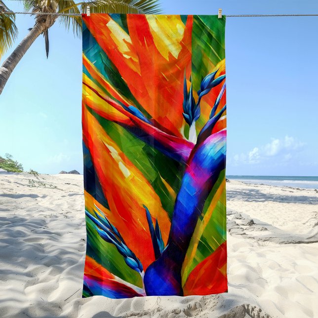 Abstrakte Strelitzie-Tropenblume  Strandtuch (Von Creator hochgeladen)
