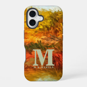 Abstrakte Striche des Herbstsee-Monogramms Anfangs iPhone 16 Hülle