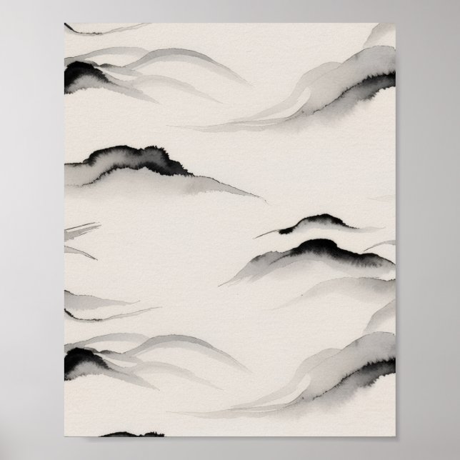 Abstrakte Sumi-Tusche-Wasch-Zen-Reispapier-Minimal Poster (Vorne)